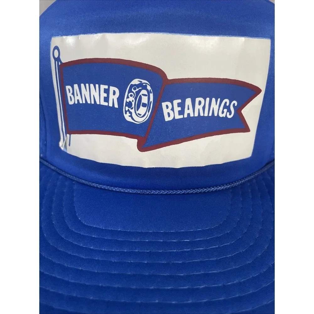 Distressed Banner Bearings‎ Trucker Hat Mens OSFA Blue Vintage Snapback Mesh Cap